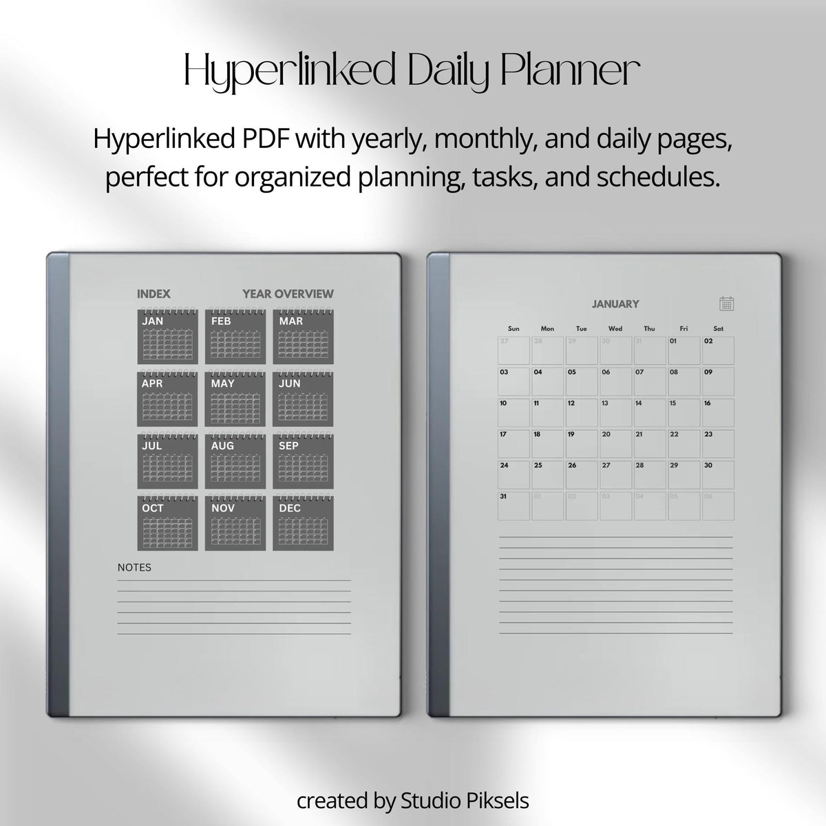 2026 + 2027 Daily Year Planners for reMarkable 2 & Paper Pure digital product preview.