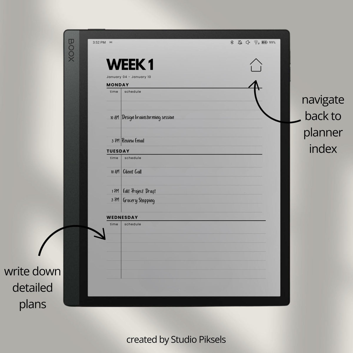 2-Year hyperlinked weekly planner bundle for BOOX devices featuring 2026 and 2027 digital planners with quarterly indexes, weekly navigation, and minimalist layouts.