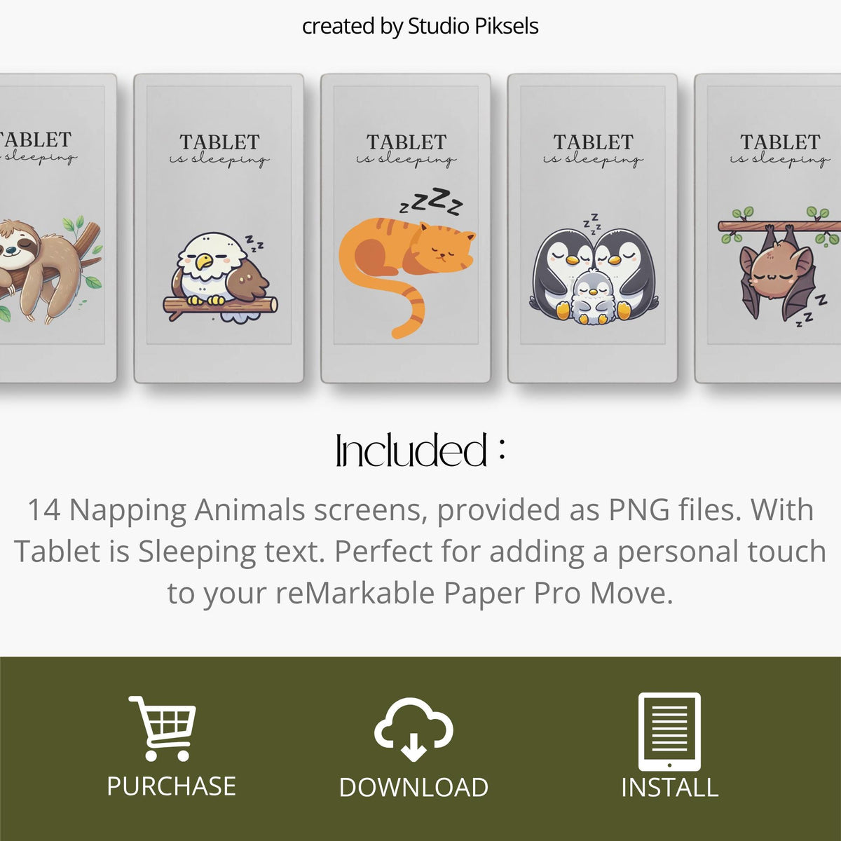 Napping Animals Sleep Screen Bundle for reMarkable Paper Pro Move: Cute Animal Sleep Mode Wallpapers & Digital Screensaver Images