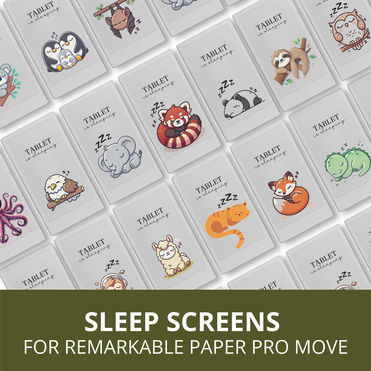 Napping Animals Sleep Screen Bundle for reMarkable Paper Pro Move: Cute Animal Sleep Mode Wallpapers & Digital Screensaver Images