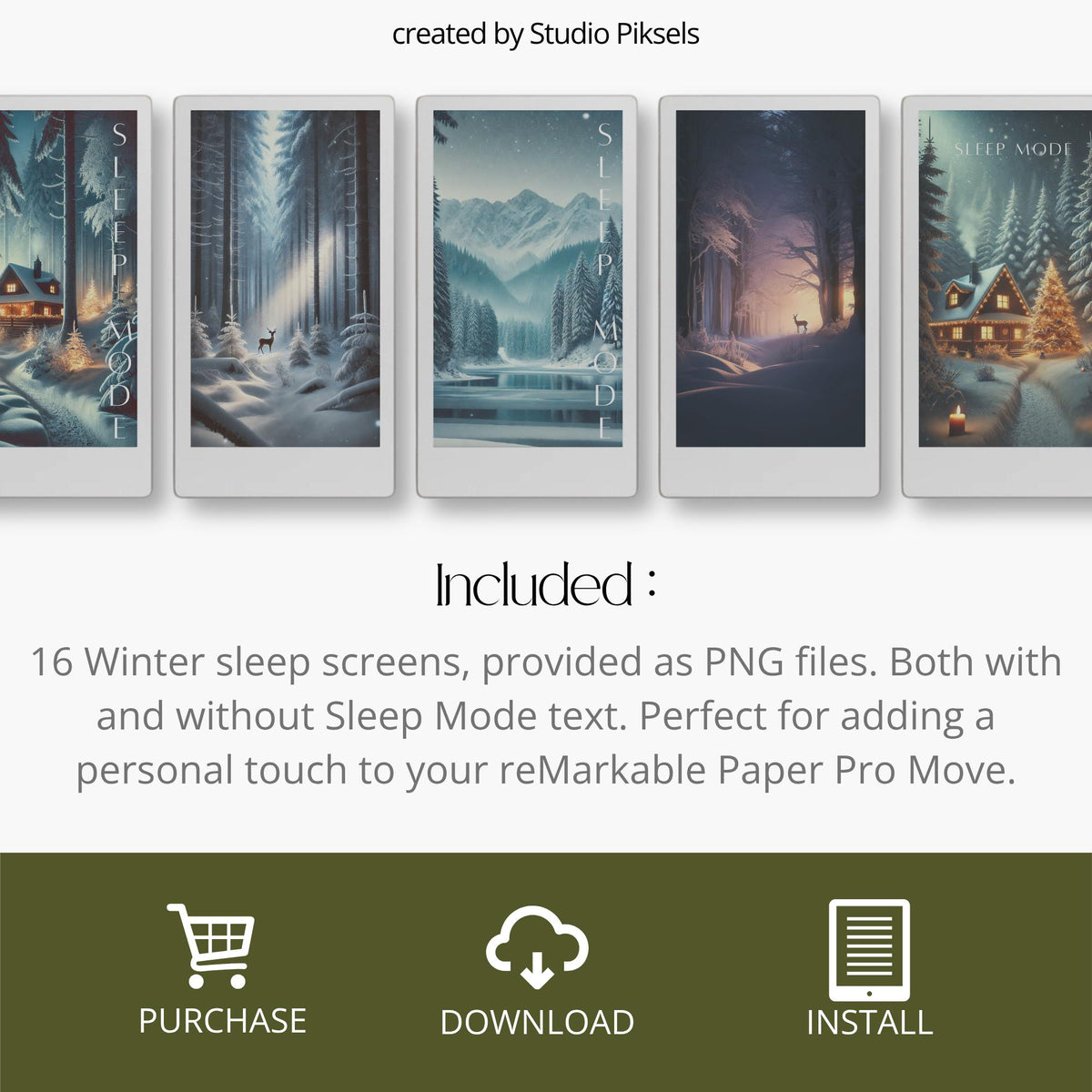 Transform your reMarkable Paper Pro Move into a winter retreat with this seasonal sleep screen bundle. Featuring cabins, snowy forests, and starry nights, each design adds a cozy and calming atmosphere to your device.