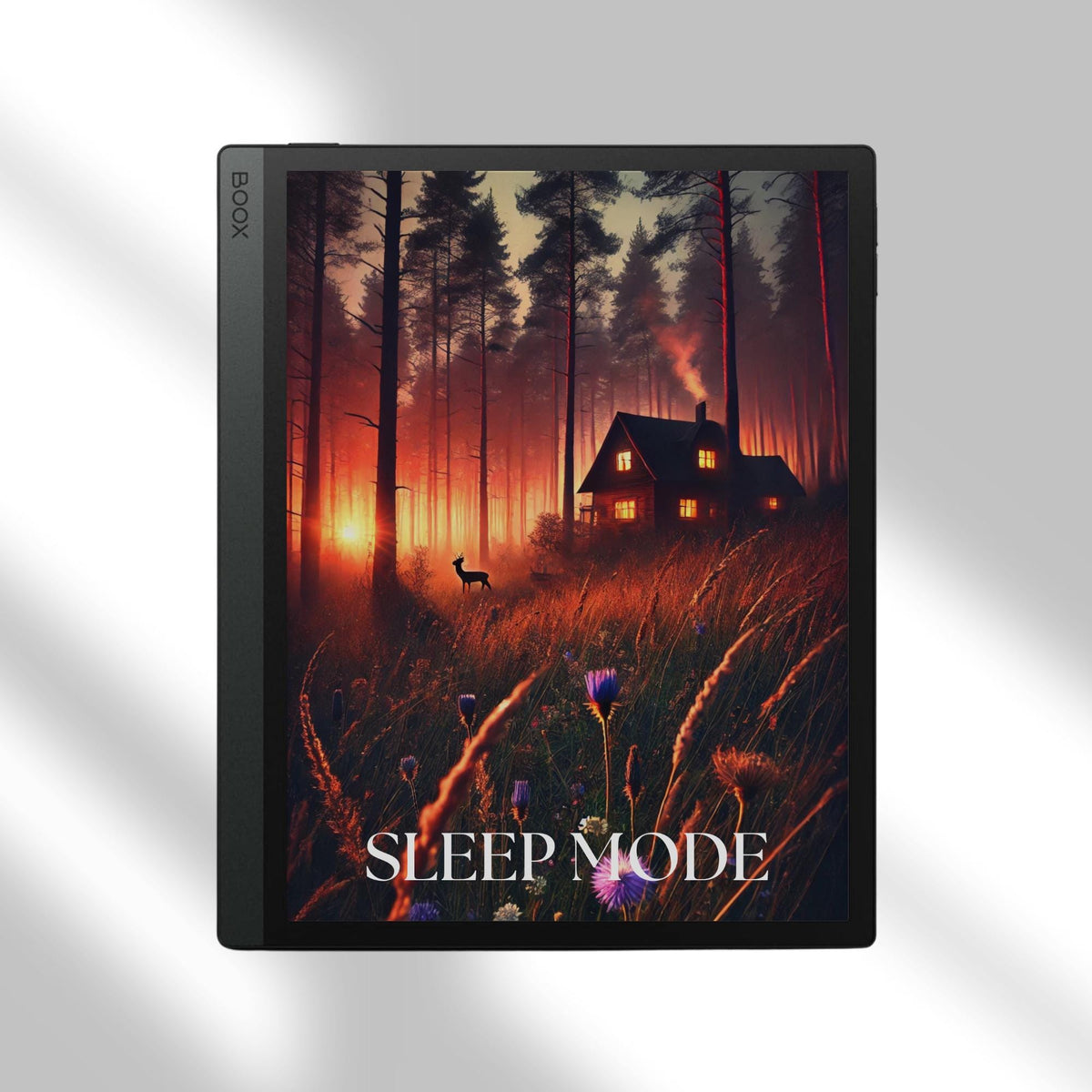 BOOX Sleep Screen Bundle with 26 forest and nature screensavers featuring cabins, sunsets, and peaceful landscapes for BOOX E Ink devices