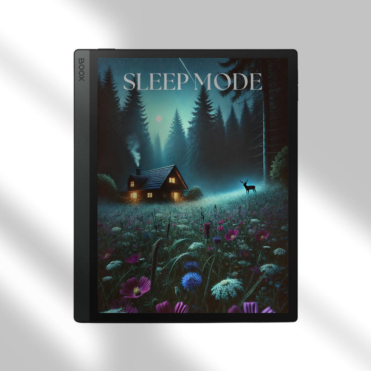 BOOX Sleep Screen Bundle with 26 forest and nature screensavers featuring cabins, sunsets, and peaceful landscapes for BOOX E Ink devices