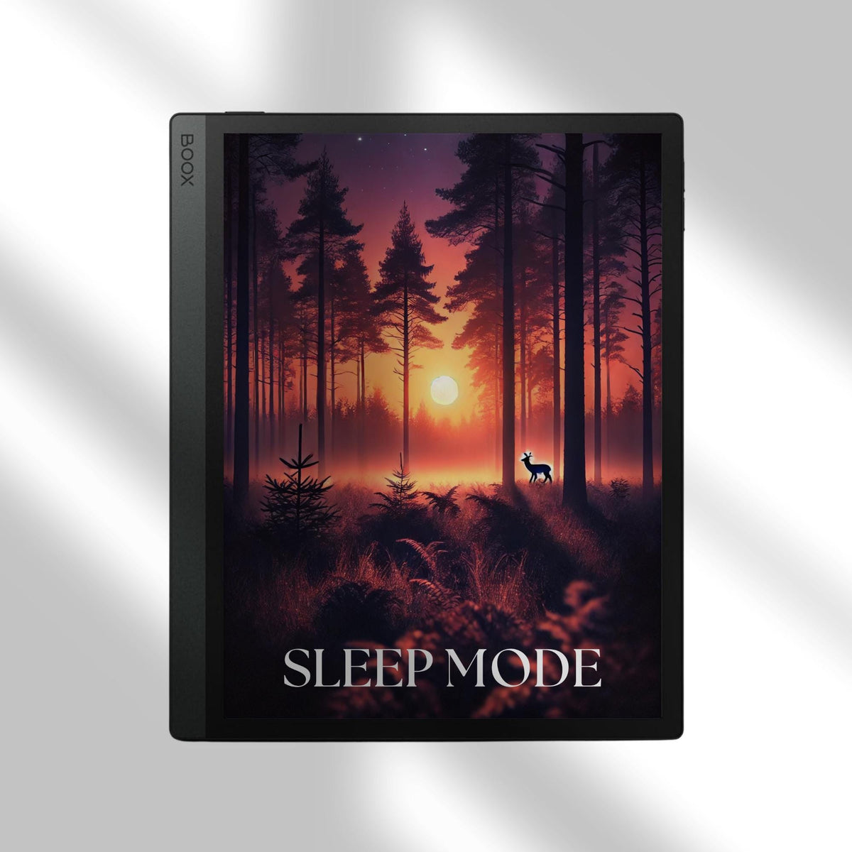 BOOX Sleep Screen Bundle with 26 forest and nature screensavers featuring cabins, sunsets, and peaceful landscapes for BOOX E Ink devices