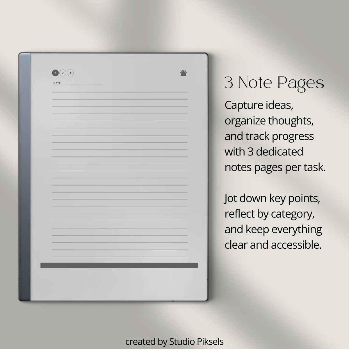 To do list notebook for reMarkable 1 and 2 with hyperlinked tasks and linked notes pages.