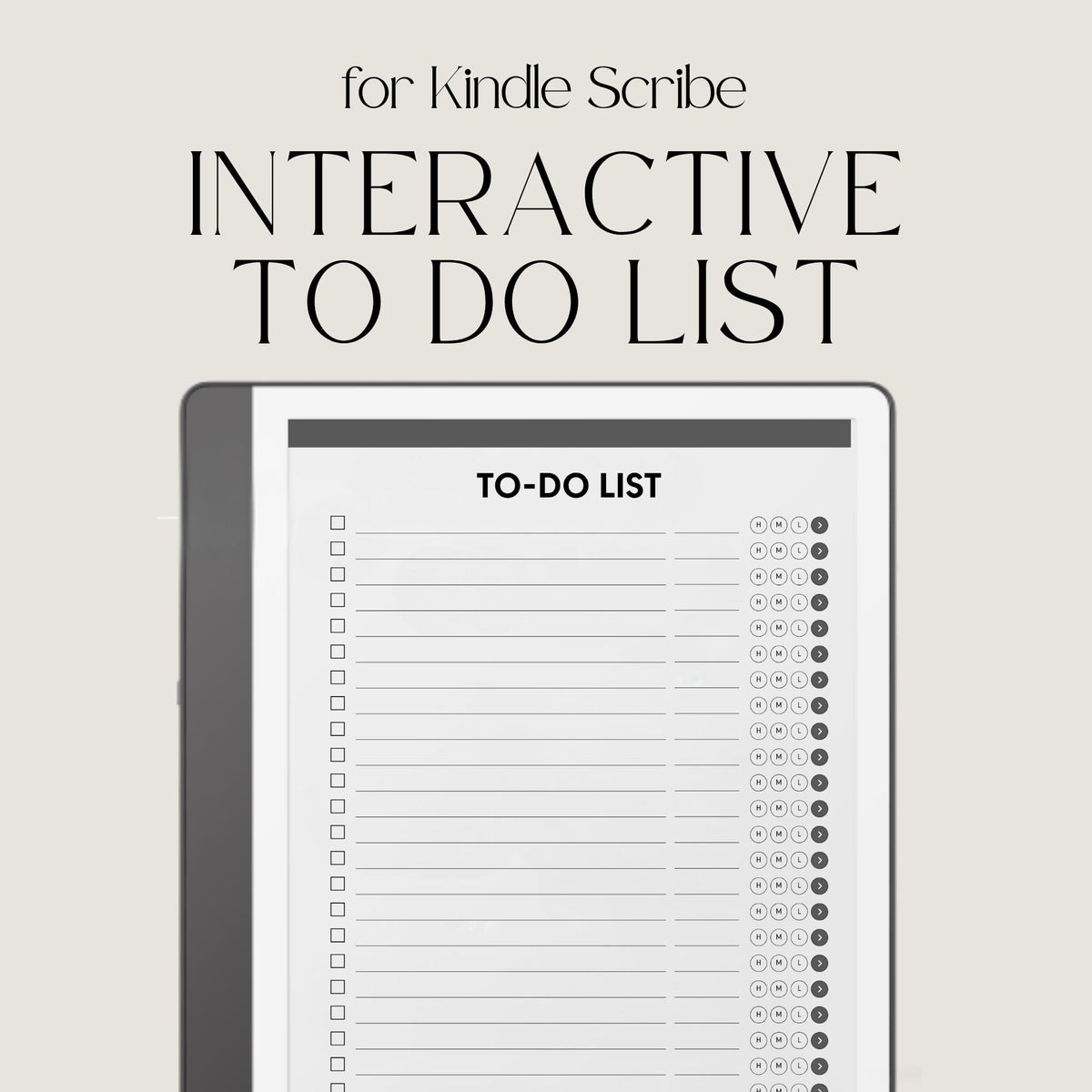 Hyperlinked To Do List Notebook for Kindle Scribe with interactive task pages, linked notes layouts, and grayscale digital planning design.