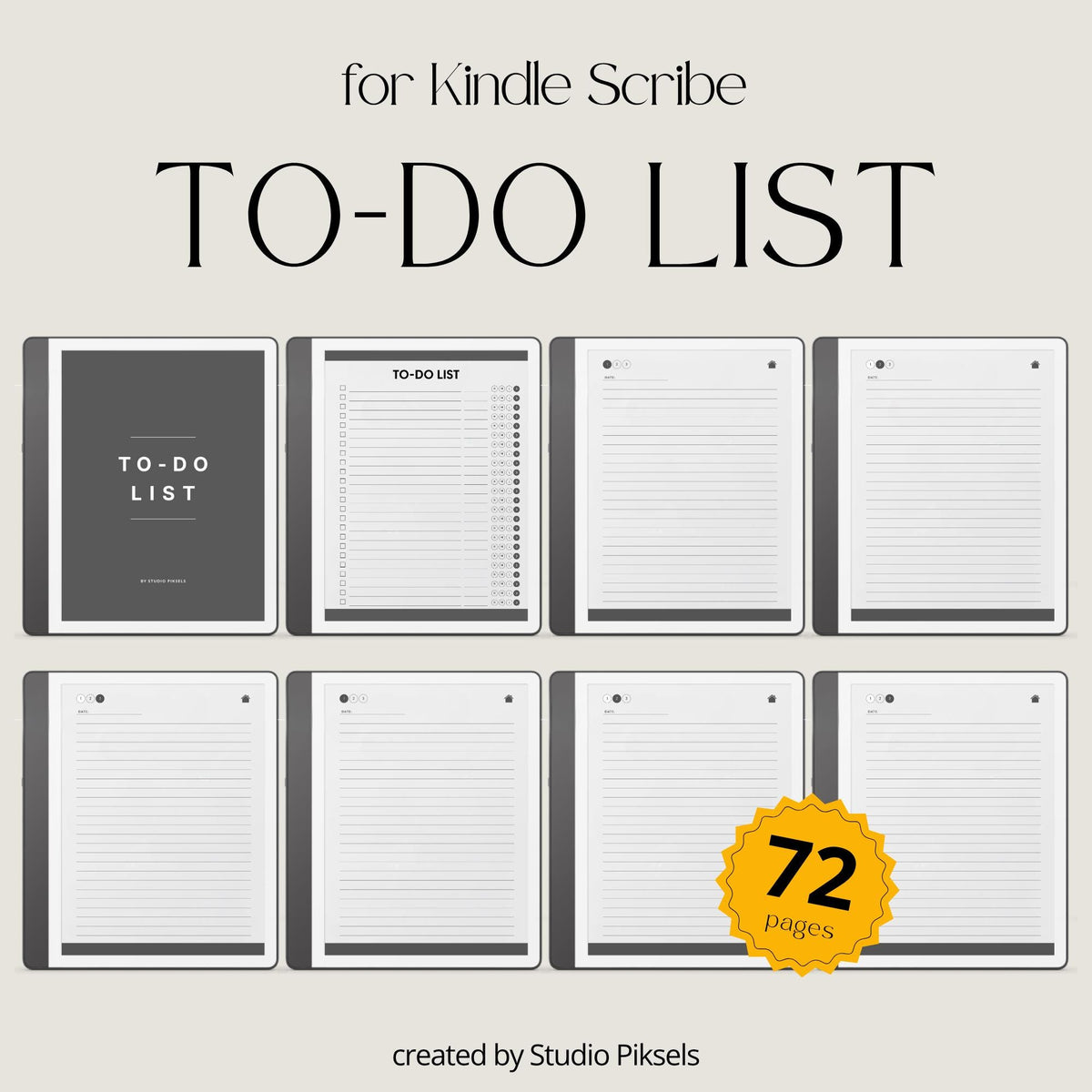 Hyperlinked To Do List Notebook for Kindle Scribe with interactive task pages, linked notes layouts, and grayscale digital planning design.