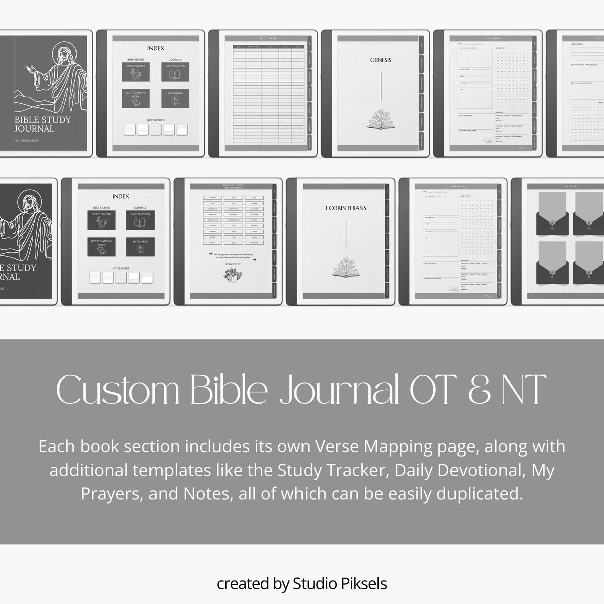 Bible Study Journal Bundle for Kindle Scribe with hyperlinked scripture study journals, sermon notes, prayer pages, and devotion templates.