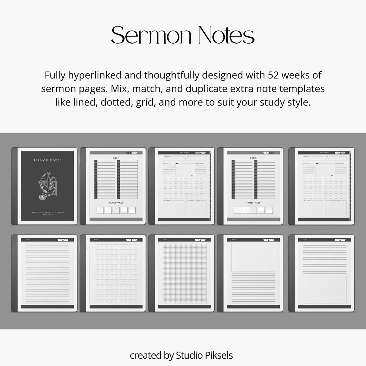 Bible Study Journal Bundle for Kindle Scribe with hyperlinked scripture study journals, sermon notes, prayer pages, and devotion templates.