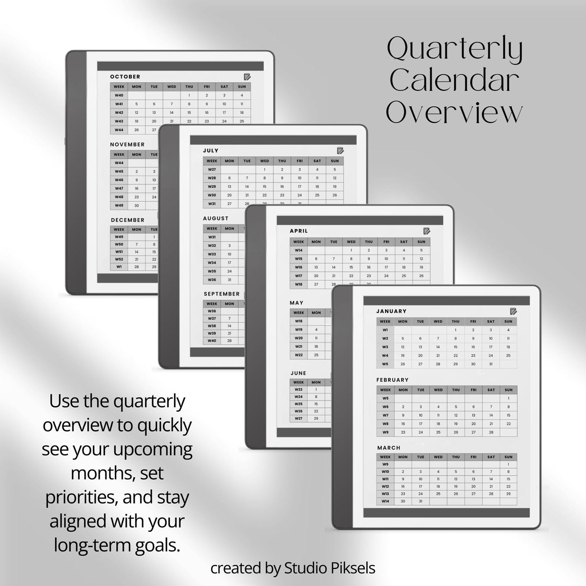2026 Hyperlinked Weekly Planner for Kindle Scribe featuring weekly spreads, quarterly calendar overviews, linked notes pages, and minimalist digital planner layouts.