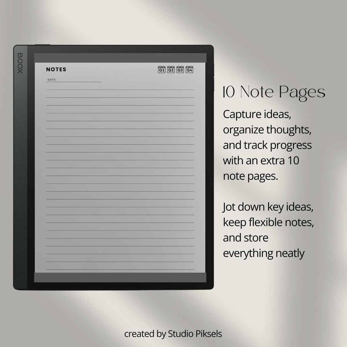 2026 Hyperlinked Weekly Planner for BOOX with linked weekly layouts, quarterly calendar pages, and minimalist digital planning design.