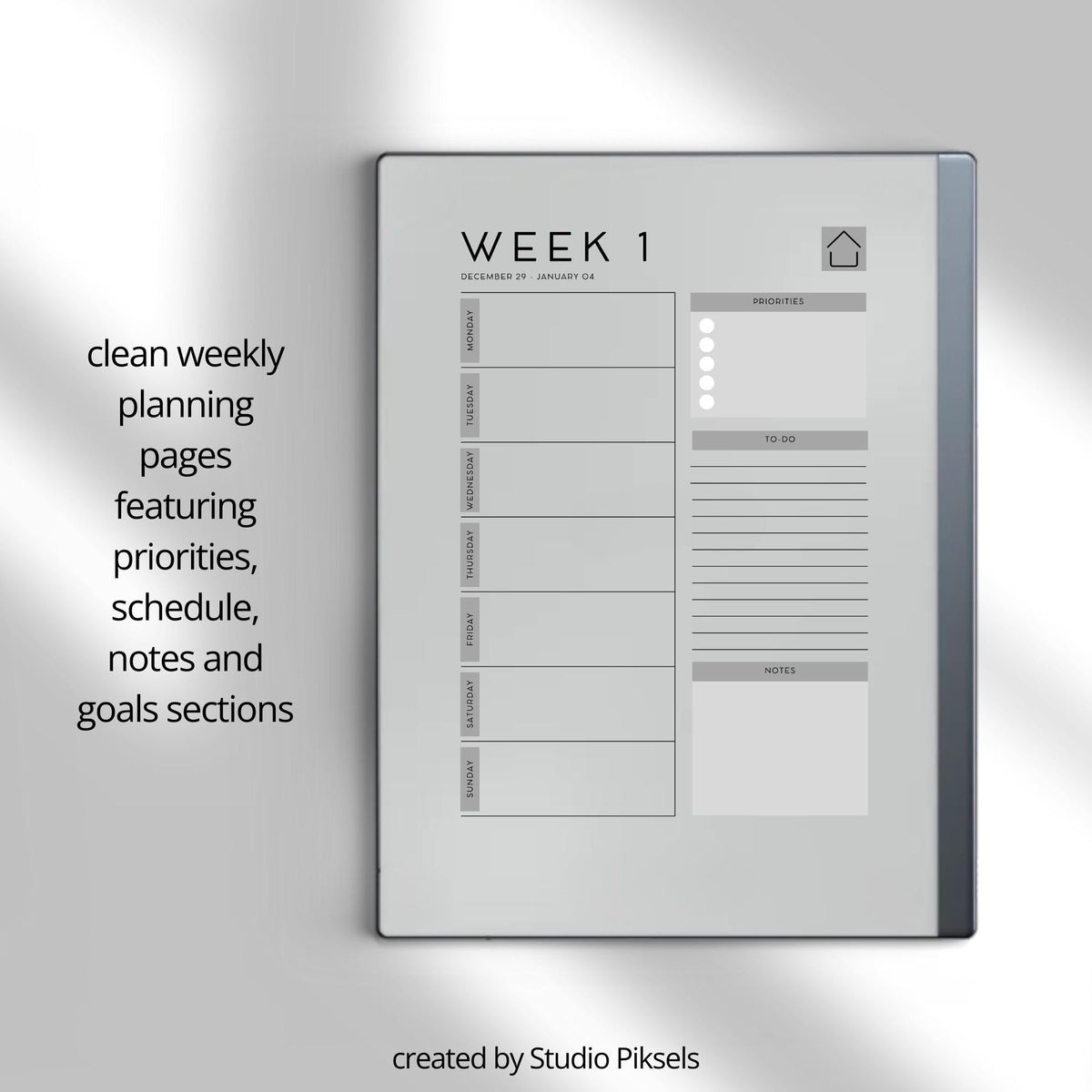 2026 Weekly Planner for reMarkable 2 and 1: Digital Hyperlinked Personal Calender With Weekly Overviews, Priorities, To-Do...