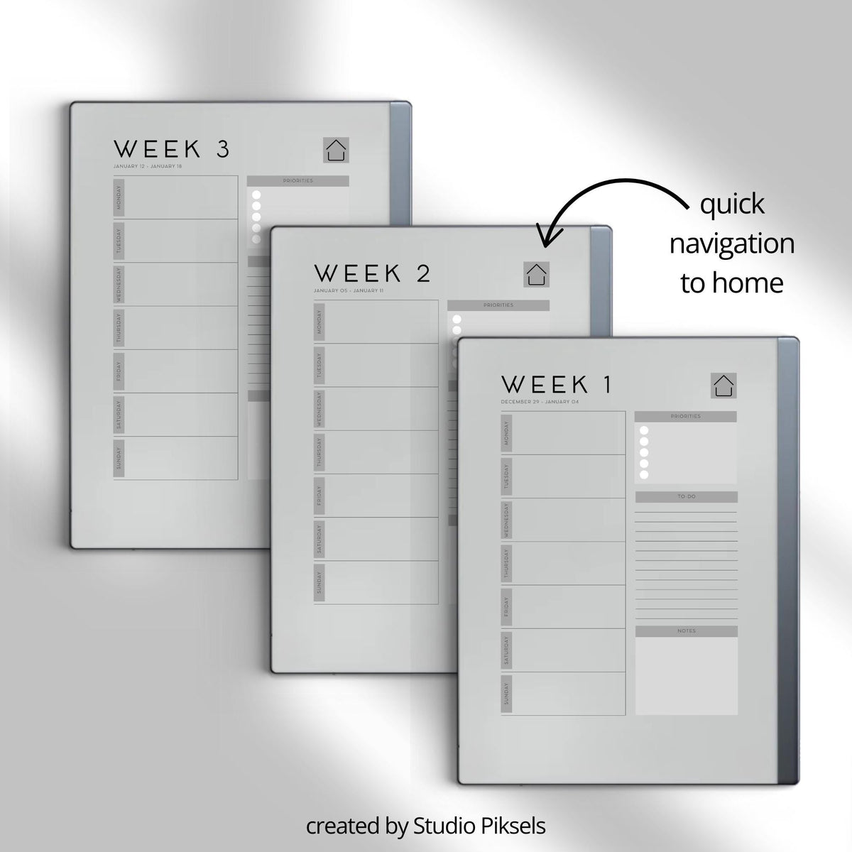2026 Weekly Planner for reMarkable 2 and 1: Digital Hyperlinked Personal Calender With Weekly Overviews, Priorities, To-Do...