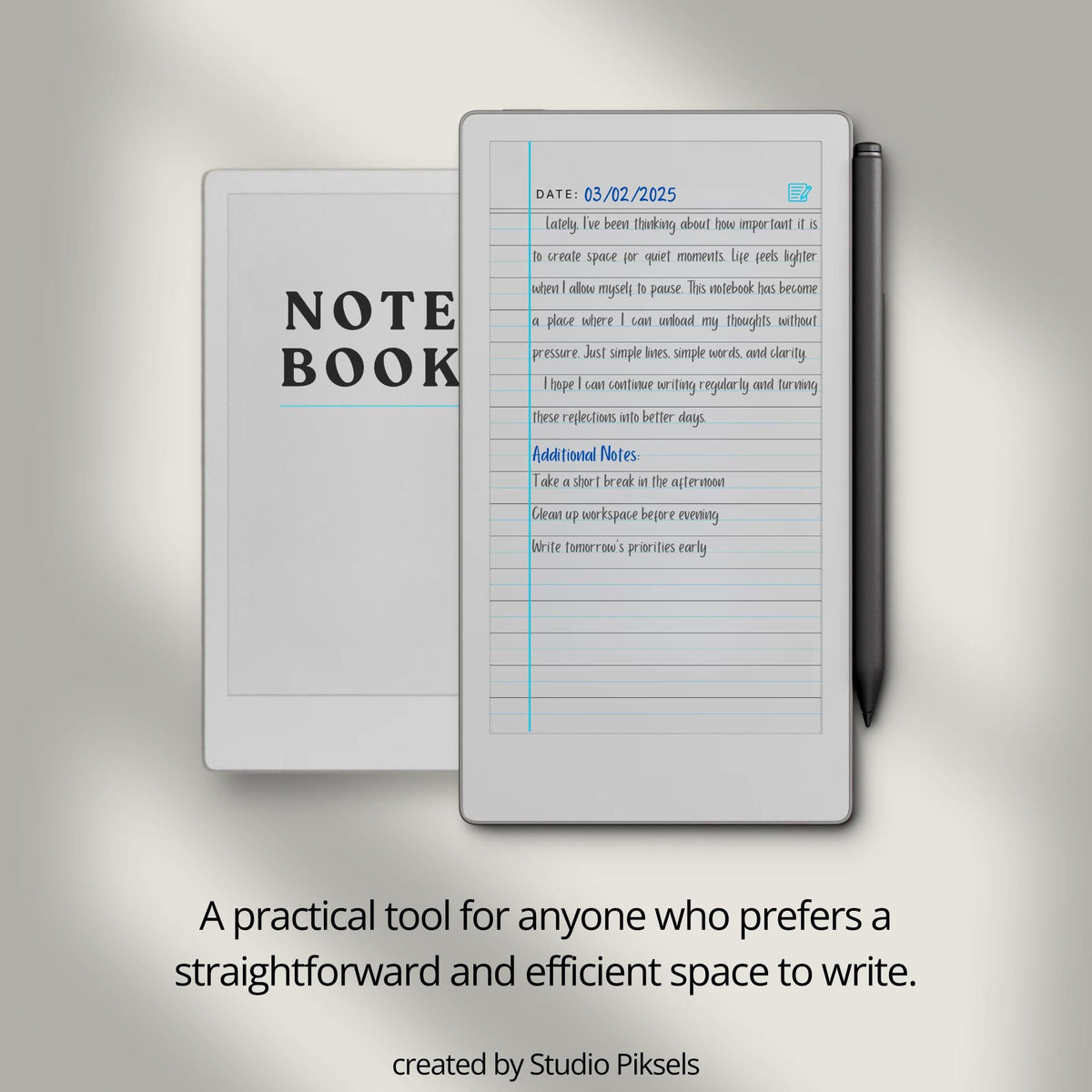 Legal ruled digital notebook for reMarkable Paper Pro Move with blue margin lines and 100 structured writing pages