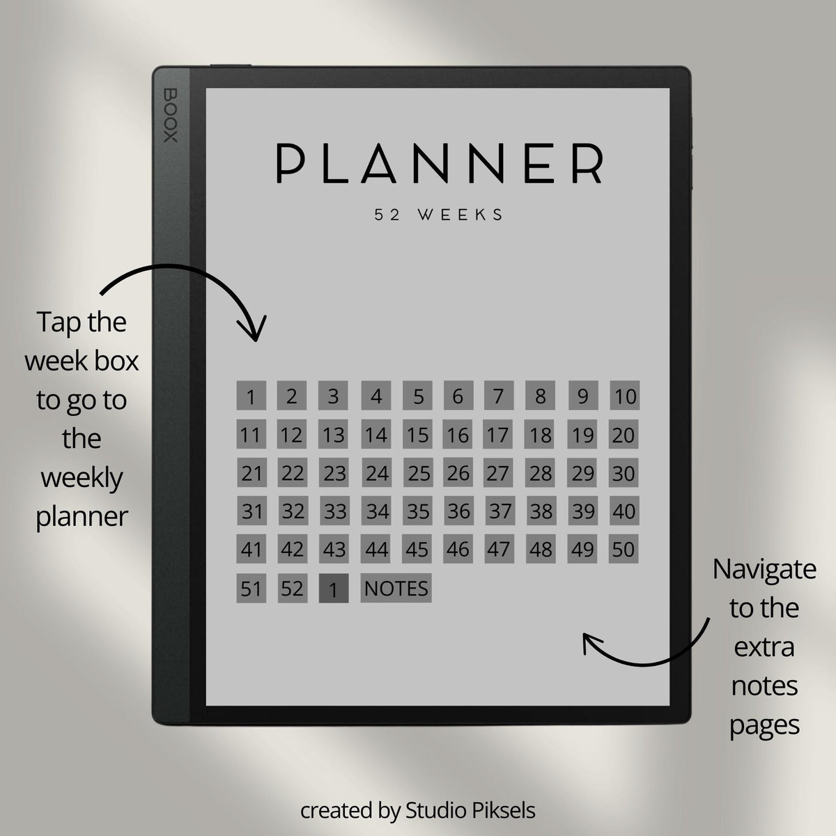 52 Week Planner for BOOX: Weekly 2026 Planner With Full Year Calendar, Linked Week Tabs and Minimalist Weekly Layouts
