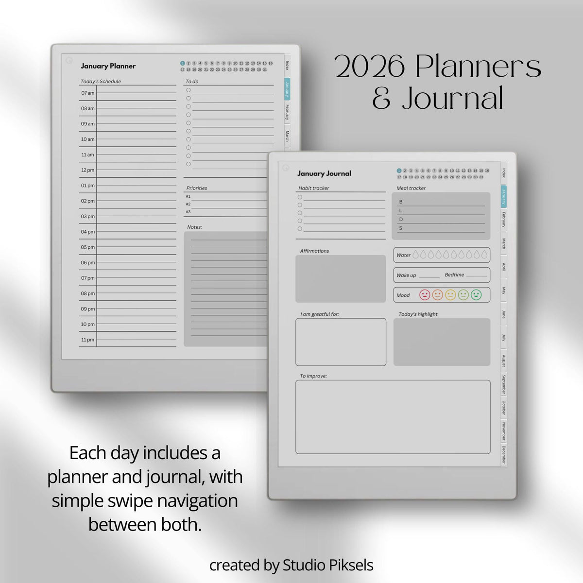 Stay organized throughout 2026  with this Daily Planner for reMarkable Paper Pro. Designed to combine planning, scheduling, journaling, goal setting, and personal reflection.