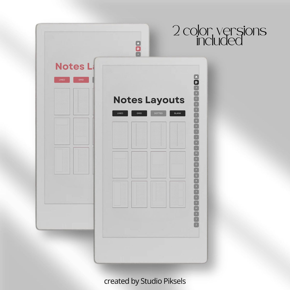 Premium A–Z hyperlinked notebook for reMarkable Paper Pro Move with lined, grid, dotted, and blank digital note layouts