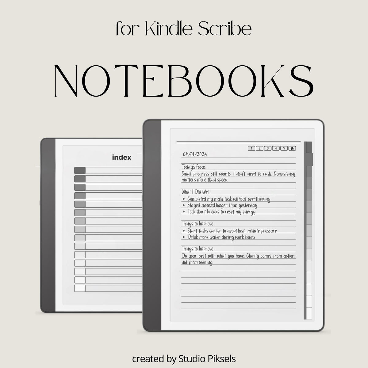 4-in-1 Hyperlinked Notebook Bundle for Kindle Scribe with lined, blank, grid, and Cornell notes layouts and tabbed digital navigation.