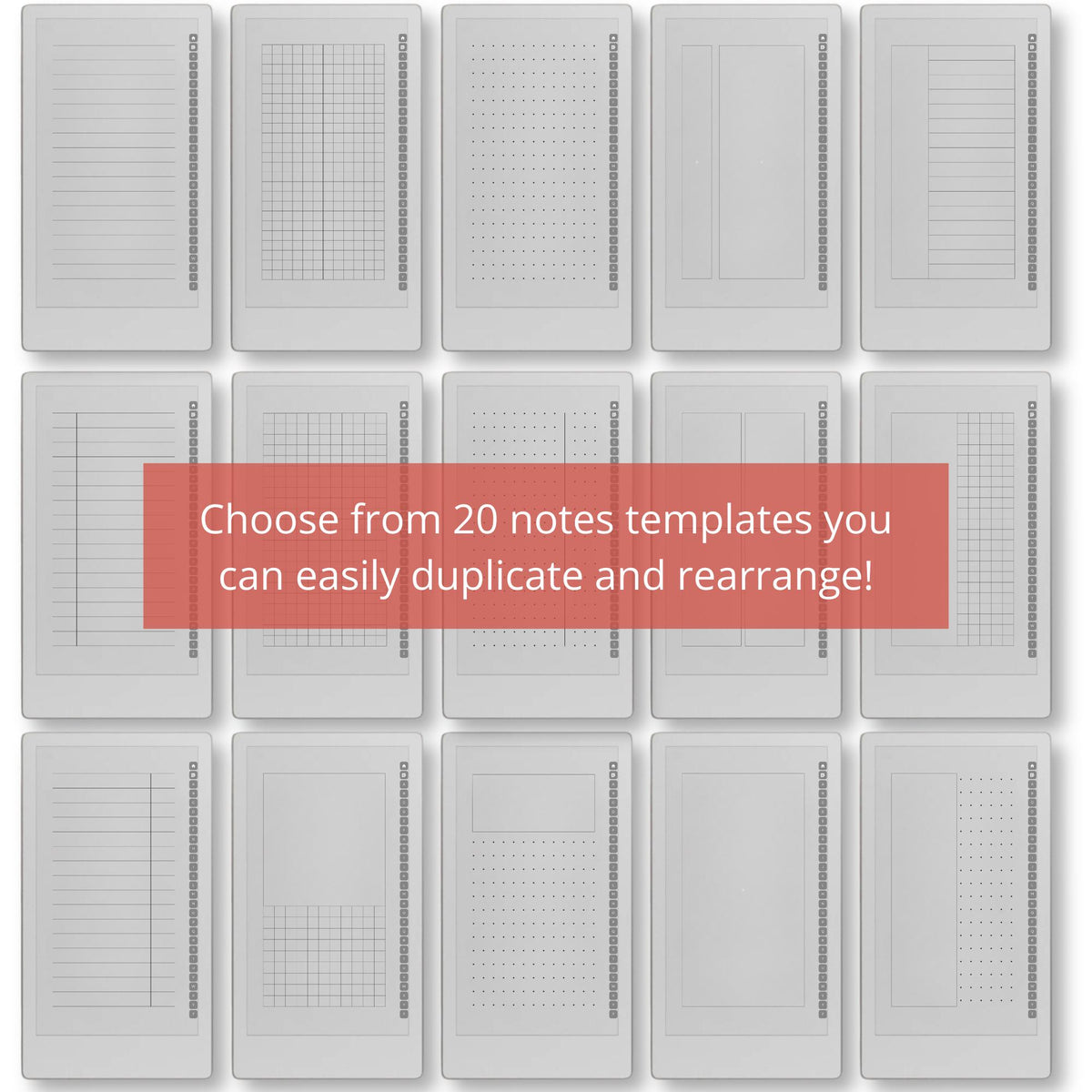 Premium A–Z hyperlinked notebook for reMarkable Paper Pro Move with lined, grid, dotted, and blank digital note layouts