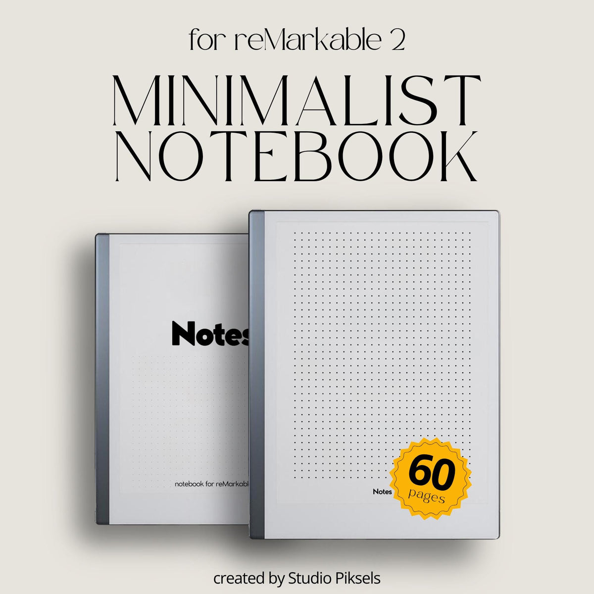 Minimalist dotted grid notebook for reMarkable 2 and Paper Pure with 100 reusable pages for note-taking, journaling, brainstorming, and planning