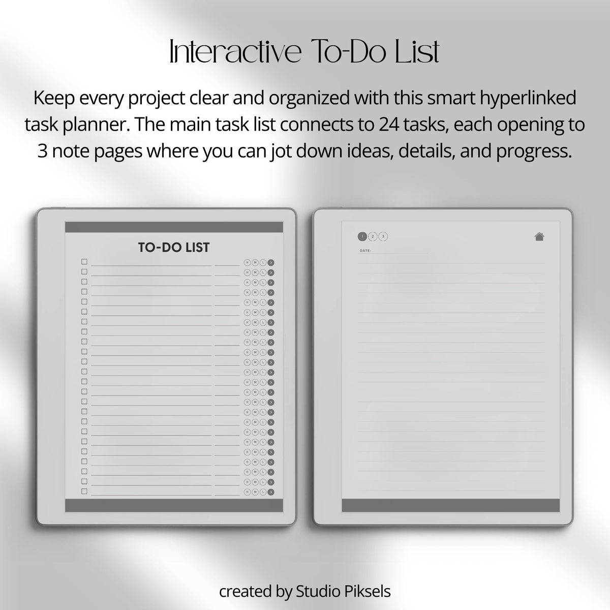 Interactive To Do List Notebook for reMarkable Paper Pure