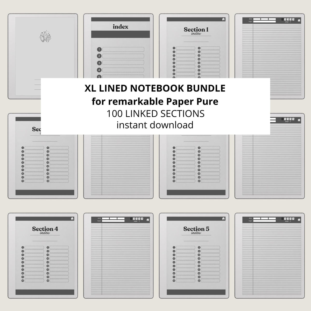 Legal Pad Paper Notebook with Custom Index for reMarkable Paper Pure