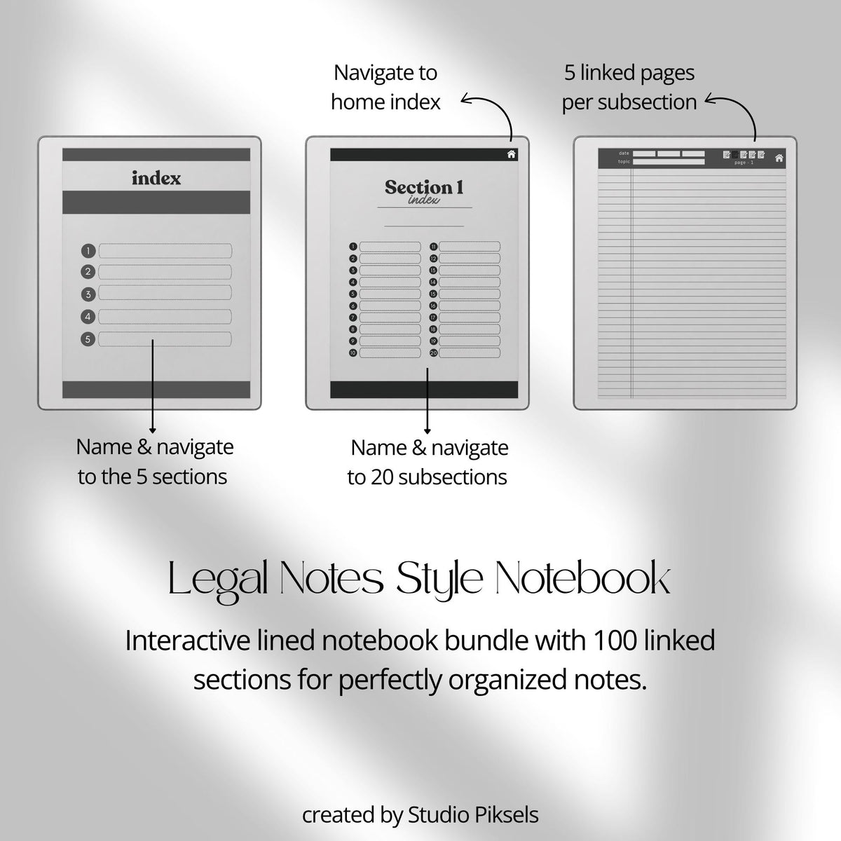 Legal Pad Paper Notebook with Custom Index for reMarkable Paper Pure