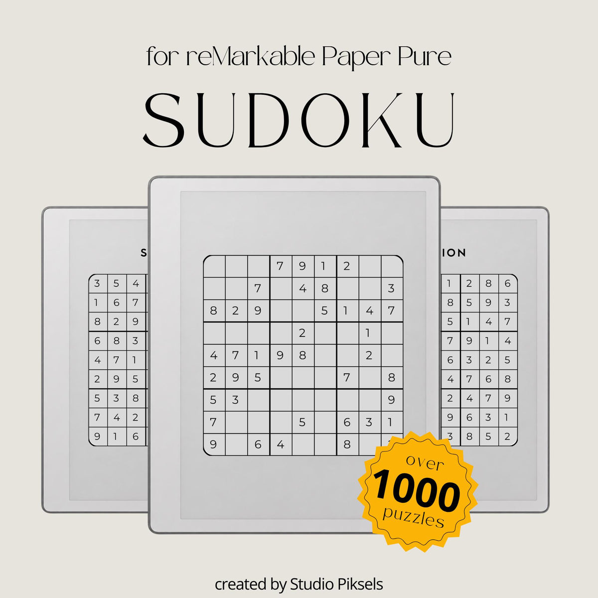 Sudoku Puzzle Bundle for reMarkable Paper Pure digital product preview.