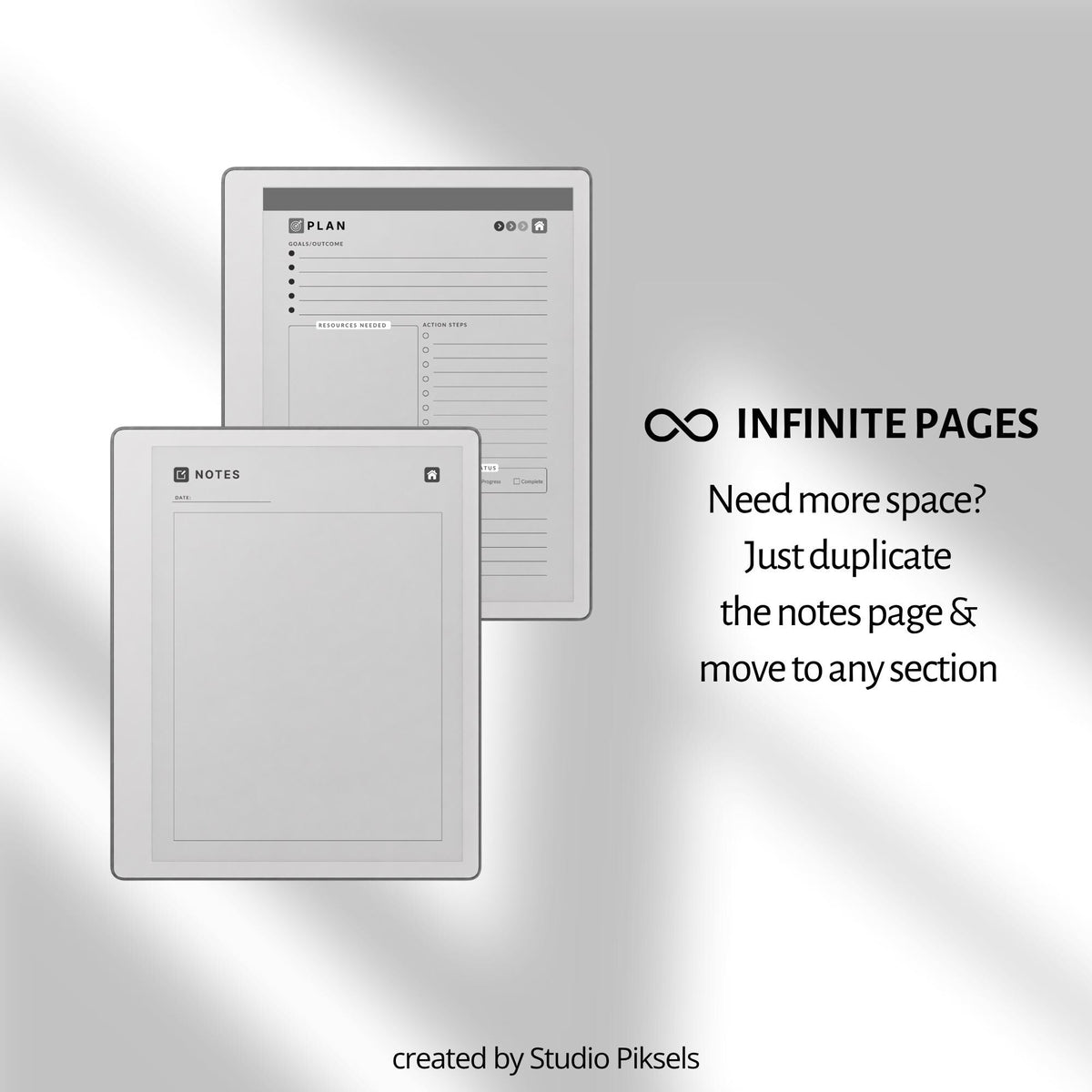 Idea Planner PDF for reMarkable Paper Pure and reMarkable 2 with hyperlinked planning pages and brainstorming templates.