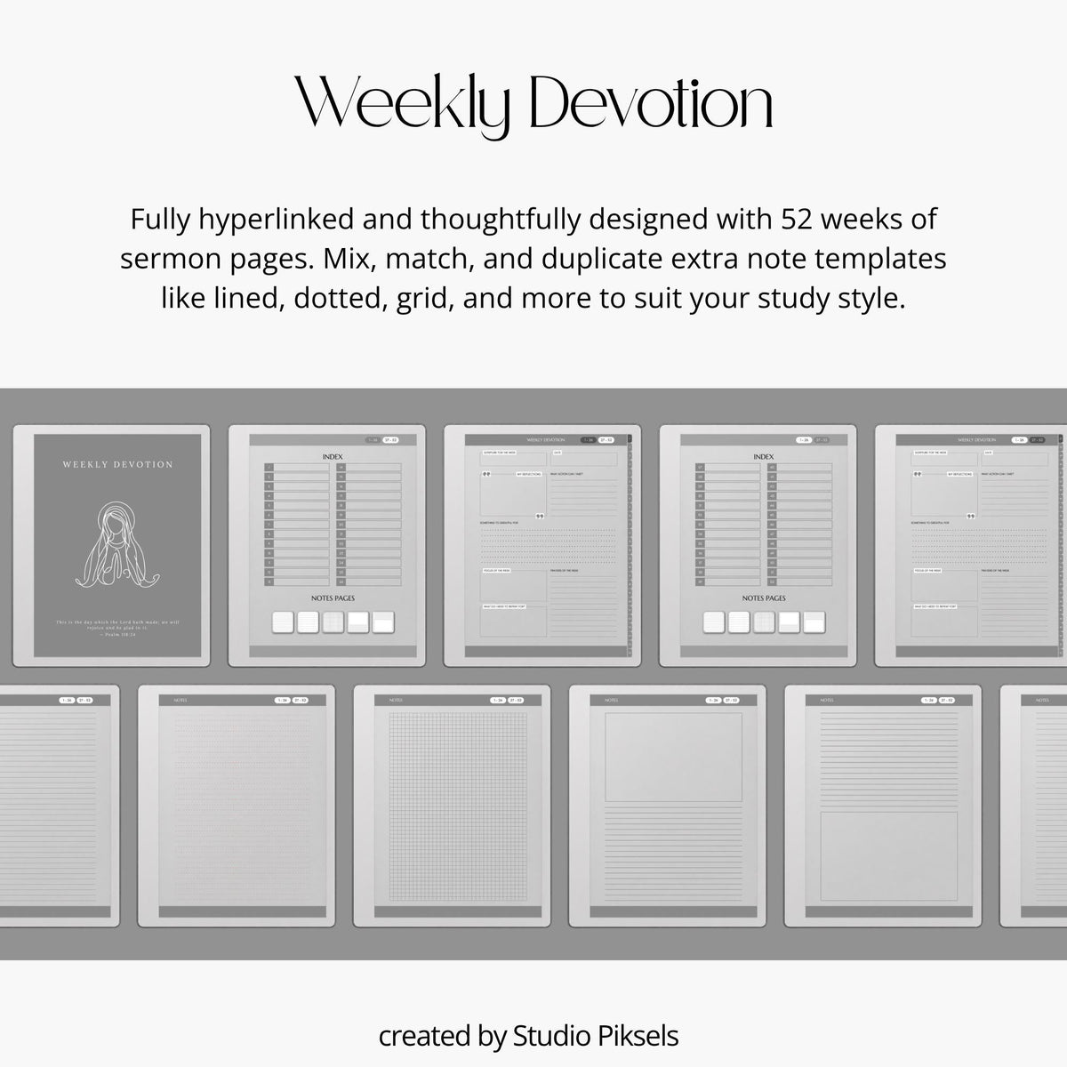 Bible Journal Bundle for reMarkable Paper Pure & reMarkable 2 with Bible study journals, sermon notes, prayer journal, devotion planner & hyperlinked templates.