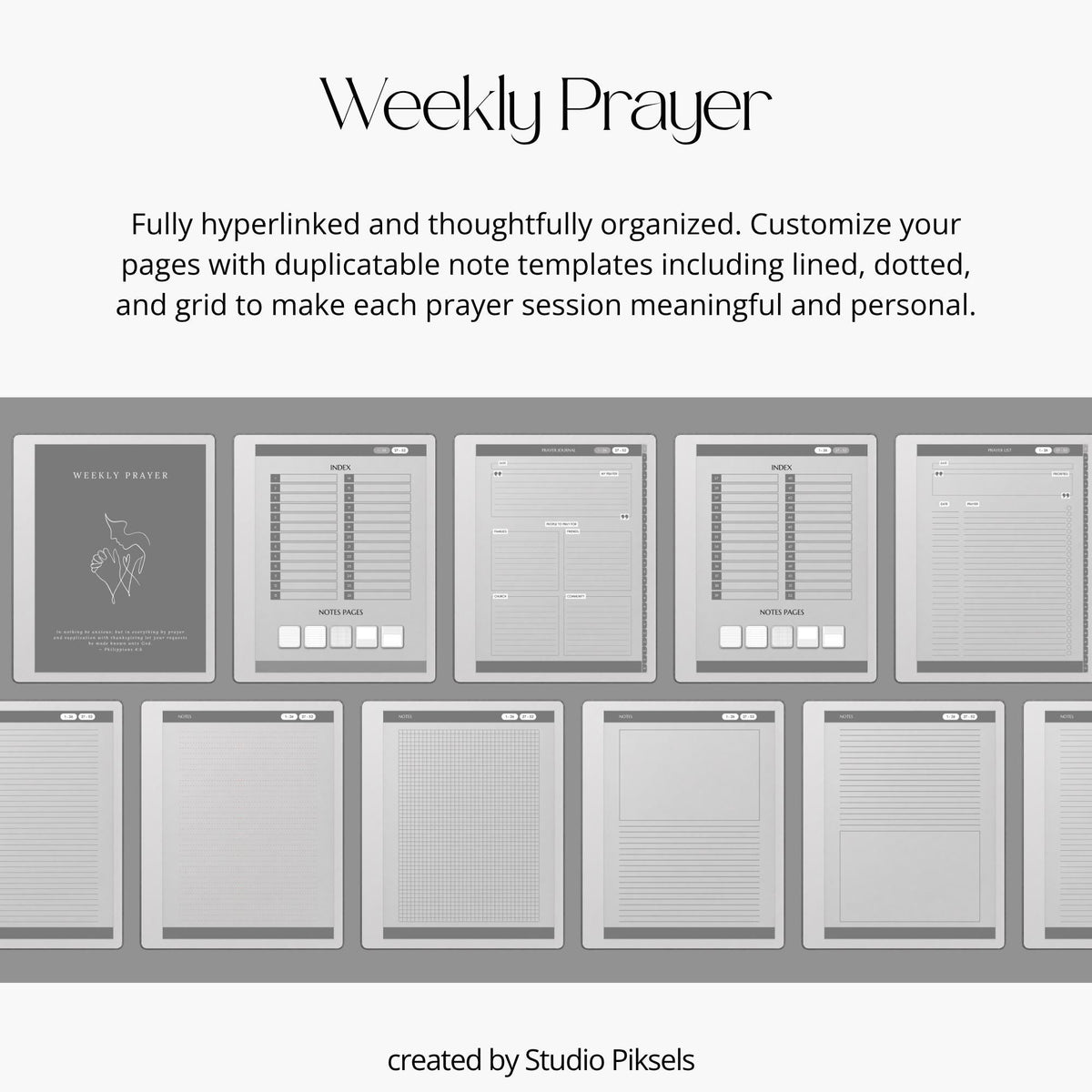 Bible Journal Bundle for reMarkable Paper Pure & reMarkable 2 with Bible study journals, sermon notes, prayer journal, devotion planner & hyperlinked templates.