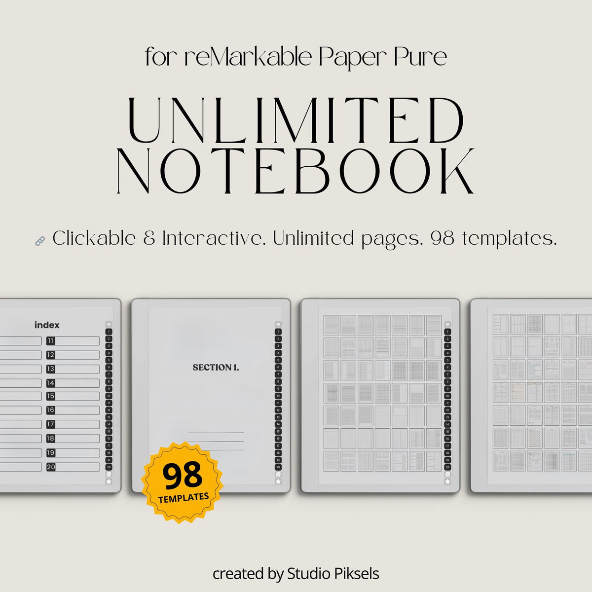 Custom Infinite Notebook for reMarkable Paper Pure