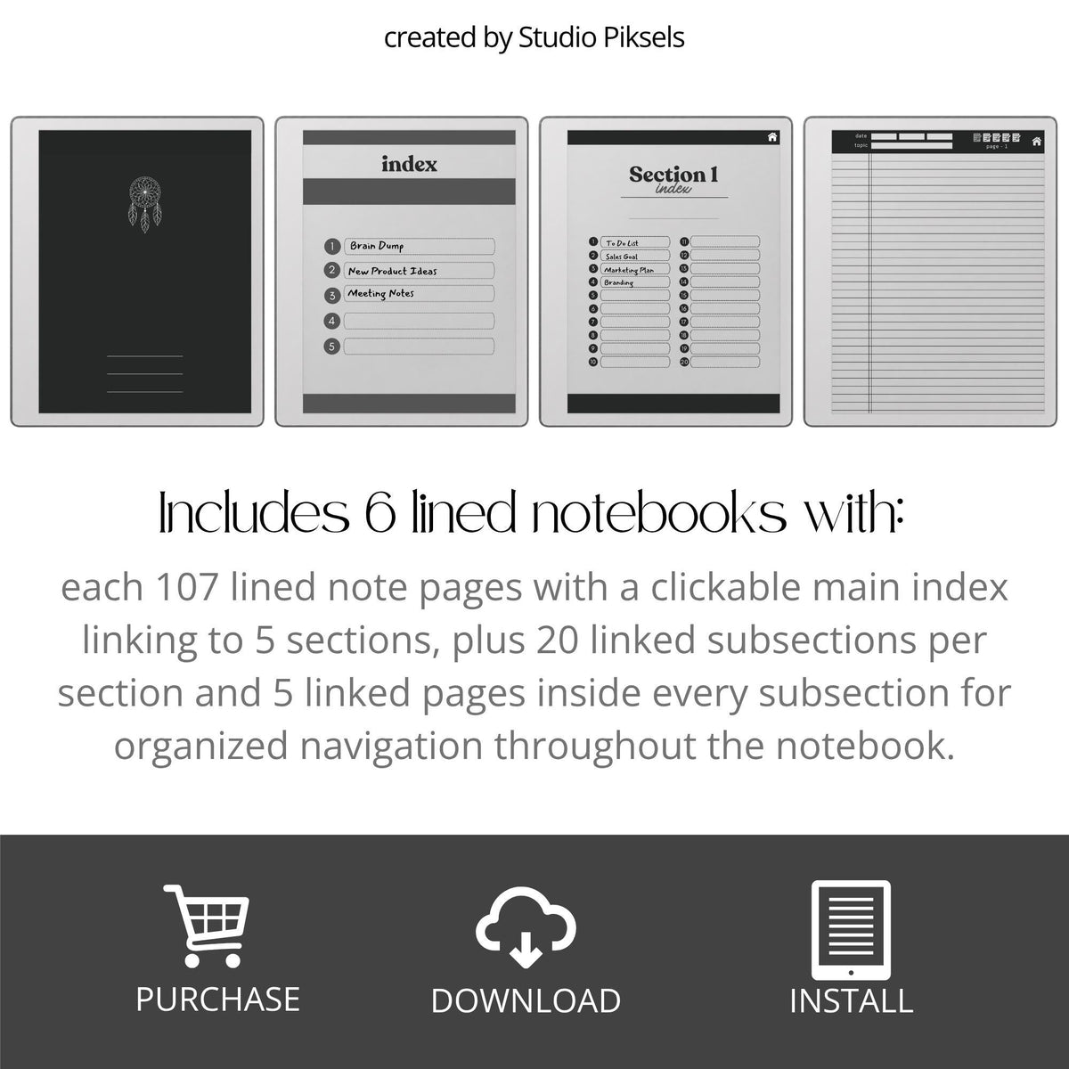 Legal Pad Paper Notebook with Custom Index for reMarkable Paper Pure