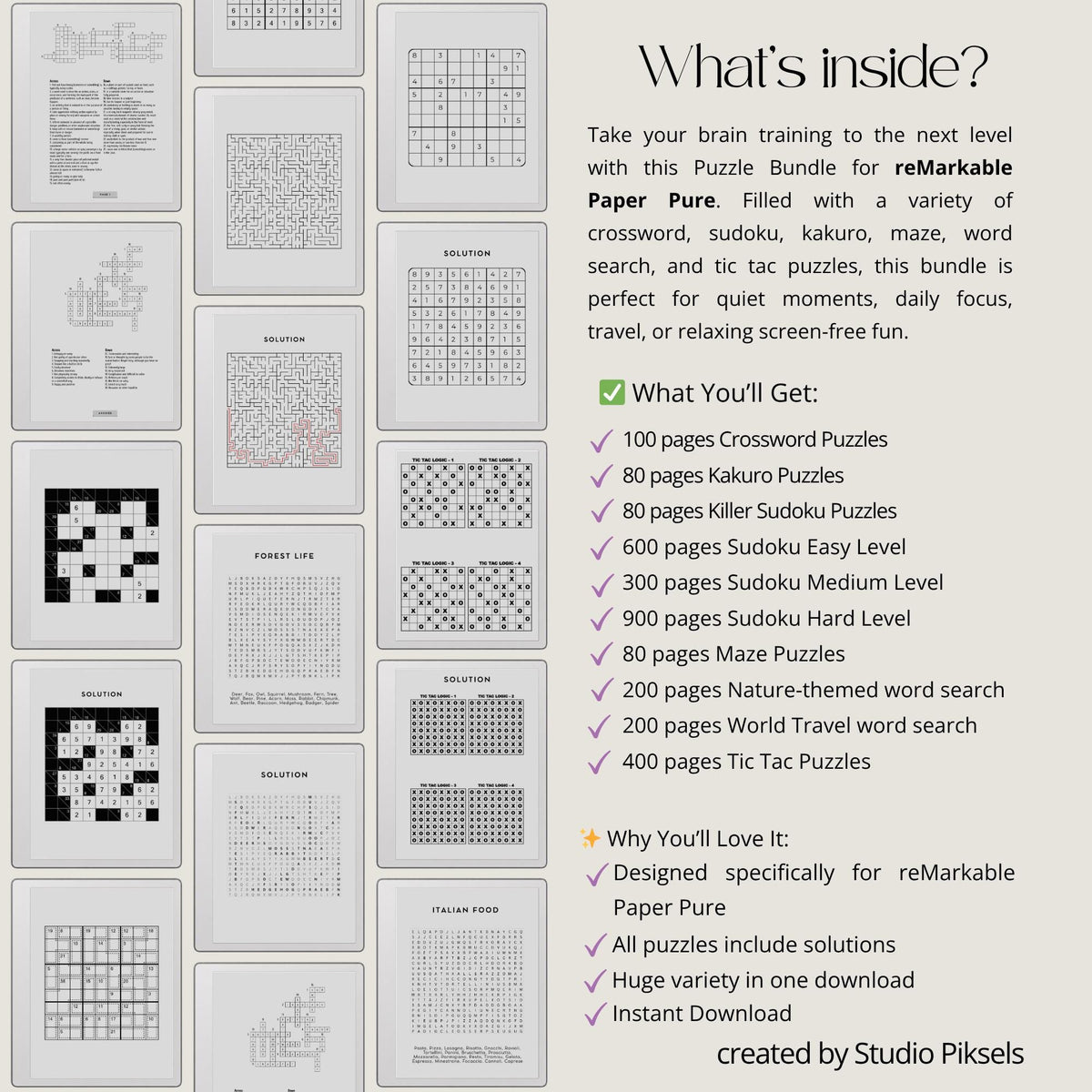 Ultimate Puzzle Book Mega Bundle for reMarkable Paper Pure digital product preview.
