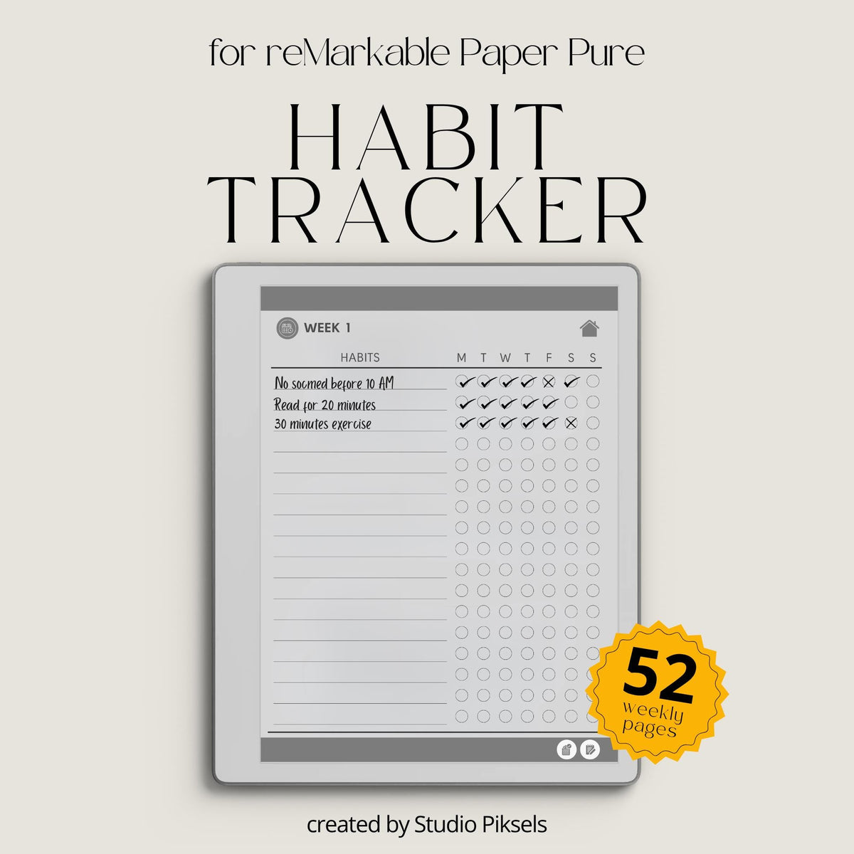Weekly Habit Tracker for Remarkable Paper Pure