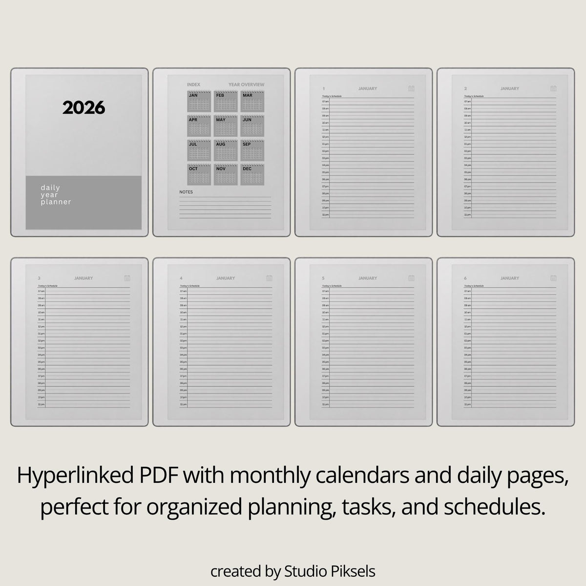 2026 + 2027 Hyperlinked Daily Planner for reMarkable Paper Pure