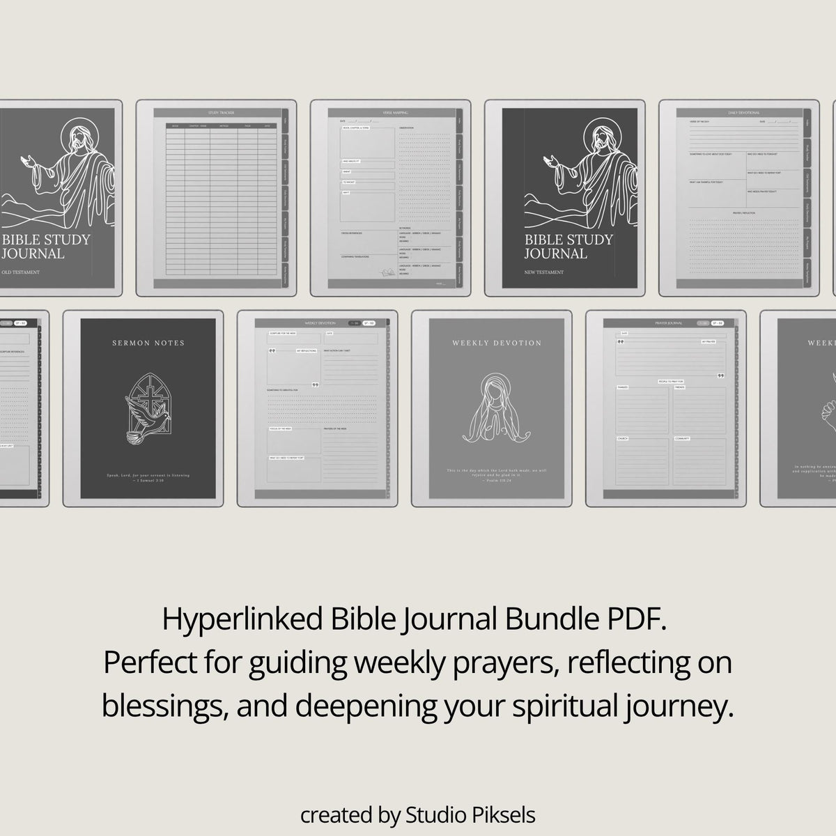 Bible Journal Bundle for reMarkable Paper Pure & reMarkable 2 with Bible study journals, sermon notes, prayer journal, devotion planner & hyperlinked templates.
