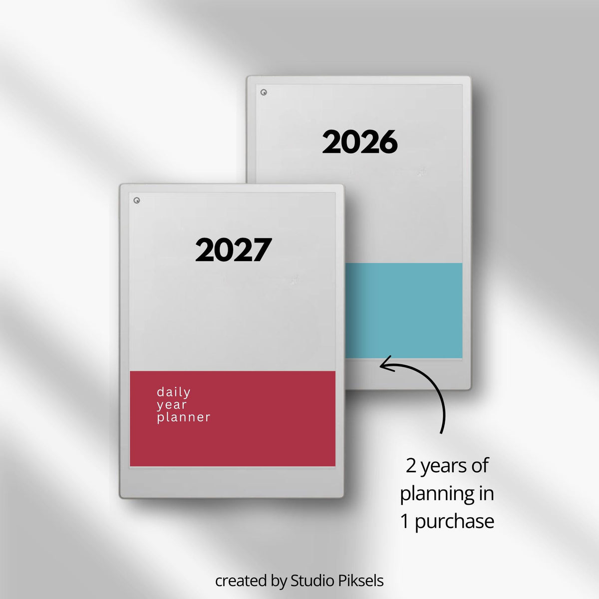 2-Year Hyperlinked Planner Bundle for reMarkable Paper Pro with daily hourly schedules, monthly calendars, and yearly planning pages for 2026 and 2027