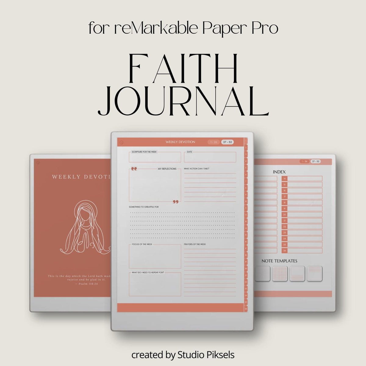 Write weekly scripture reflections using a digital devotion journal on reMarkable Paper Pro.