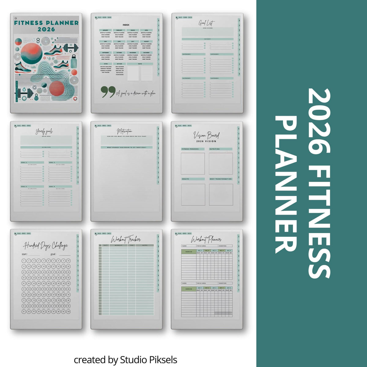 This planner for reMarkable Paper Pro combines monthly planning, workout tracking, and habit monitoring in a clean digital layout. It is built to support long-term fitness routines with simple navigation and structured pages.