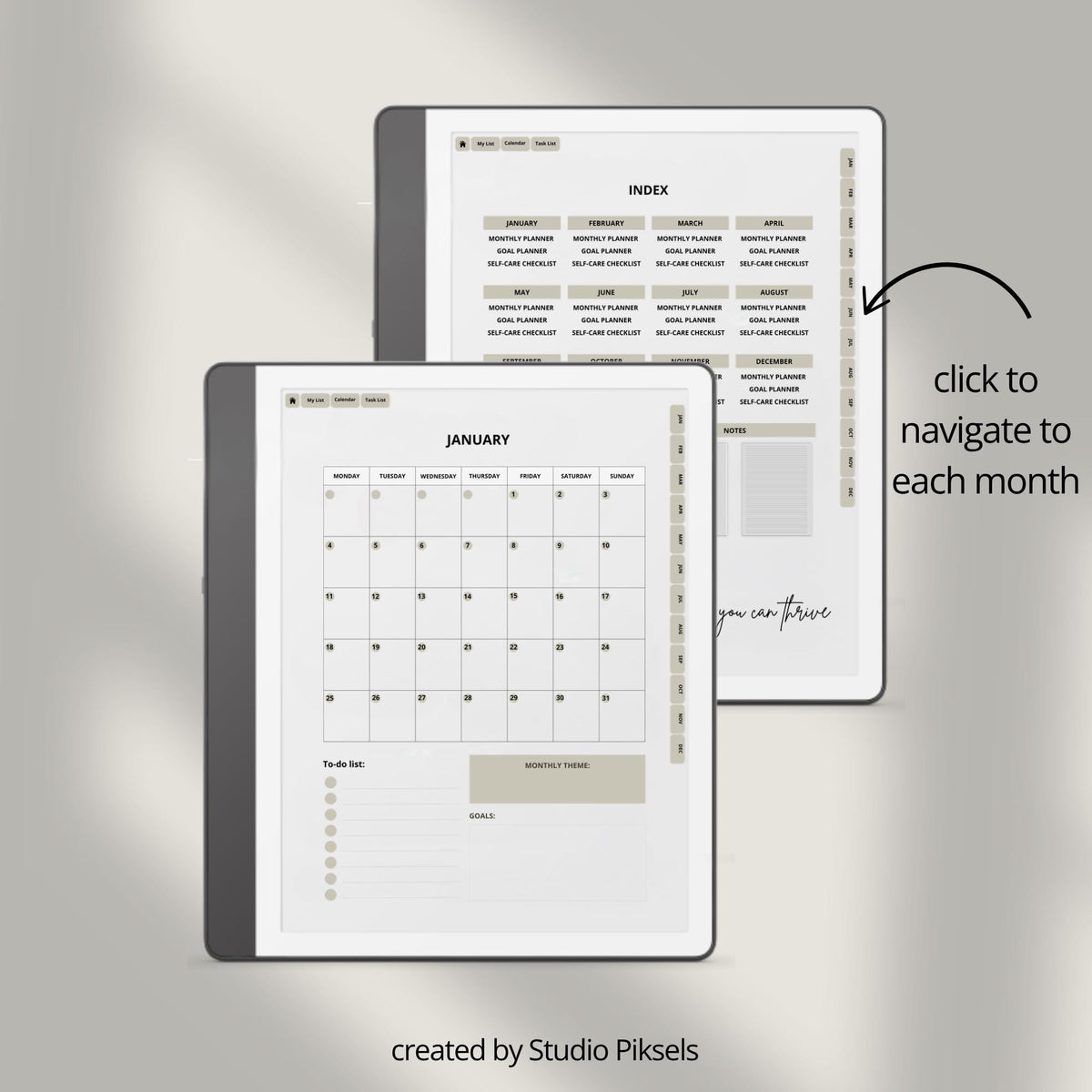 2026 Self Care Planner for Kindle Scribe featuring monthly wellness planning pages with calendars, gratitude journals, habit trackers, vision boards, and self care routines for mindful digital planning.