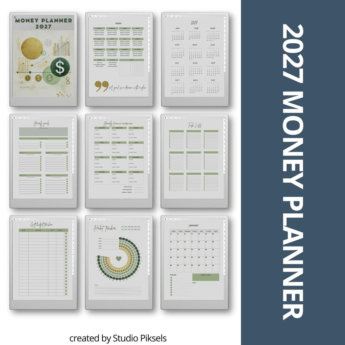 2026 Budget Planner for reMarkable Paper Pro with hyperlinked finance pages, monthly budgeting layouts, savings trackers, and digital money management tools.