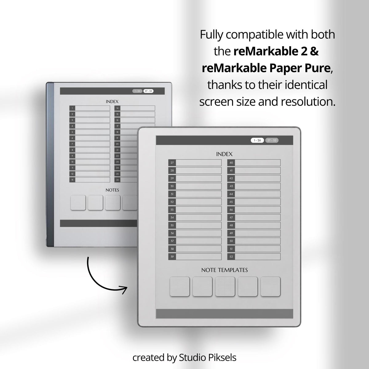Hyperlinked Weekly Prayer Journal for reMarkable 2 and reMarkable Paper Pure with 52 weekly prayer pages, prayer lists, Bible study notes, and monochrome e-ink layouts.