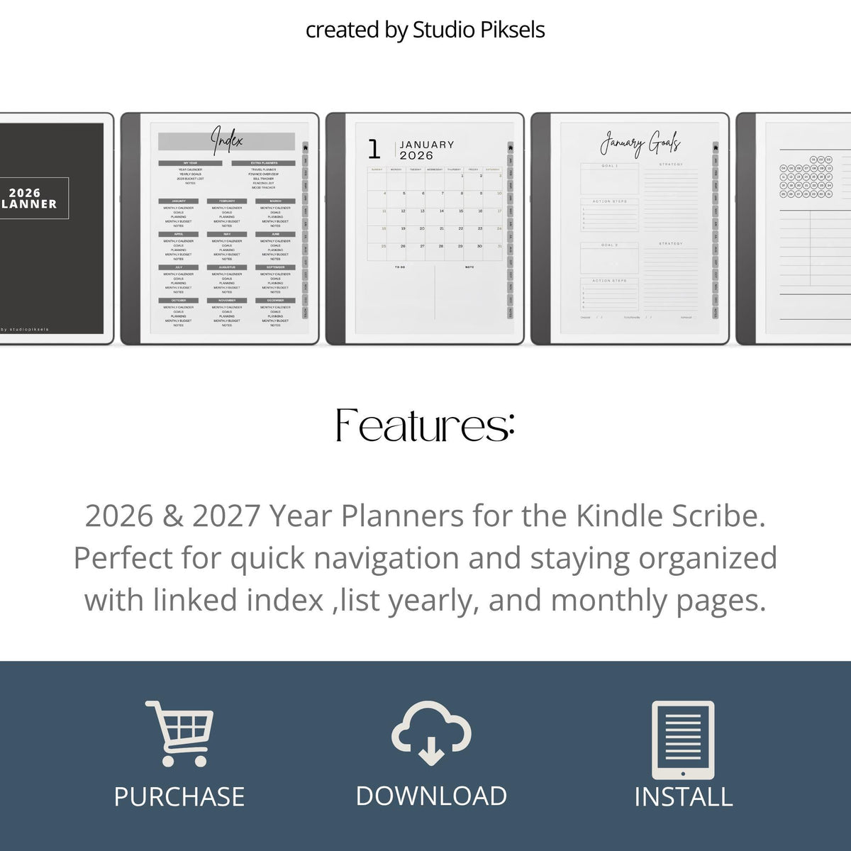 Organize two full years with clarity and structure using this 2026 and 2027 Planner Bundle designed for Kindle Scribe