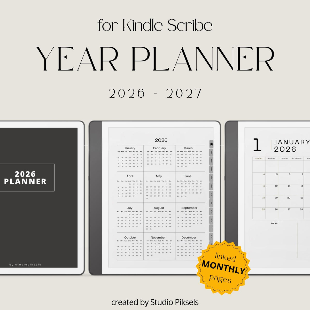 Organize two full years with clarity and structure using this 2026 and 2027 Planner Bundle designed for Kindle Scribe
