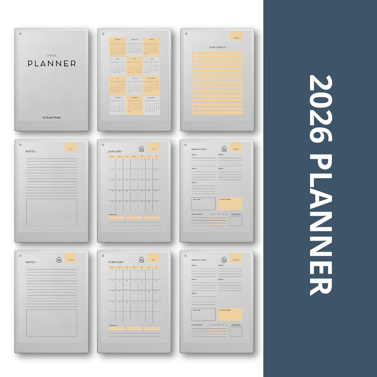 Stay organized throughout 2026 and 2027 with this hyperlinked monthly planner bundle for reMarkable Paper Pro. Designed for monthly planning, goal setting, habit tracking, and personal organization, this digital planner helps keep schedules, priorities, habits, and notes structured in one easy-to-use system.