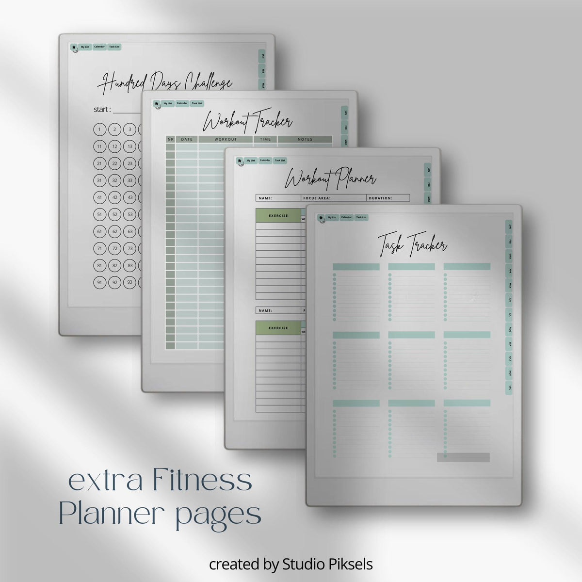 This planner for reMarkable Paper Pro combines monthly planning, workout tracking, and habit monitoring in a clean digital layout. It is built to support long-term fitness routines with simple navigation and structured pages.