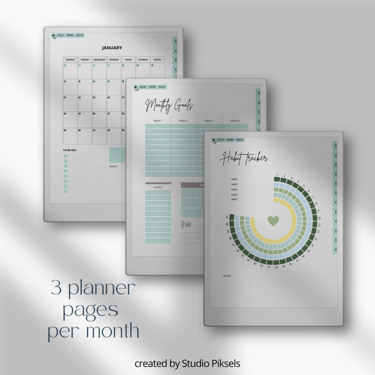 This planner for reMarkable Paper Pro combines monthly planning, workout tracking, and habit monitoring in a clean digital layout. It is built to support long-term fitness routines with simple navigation and structured pages.