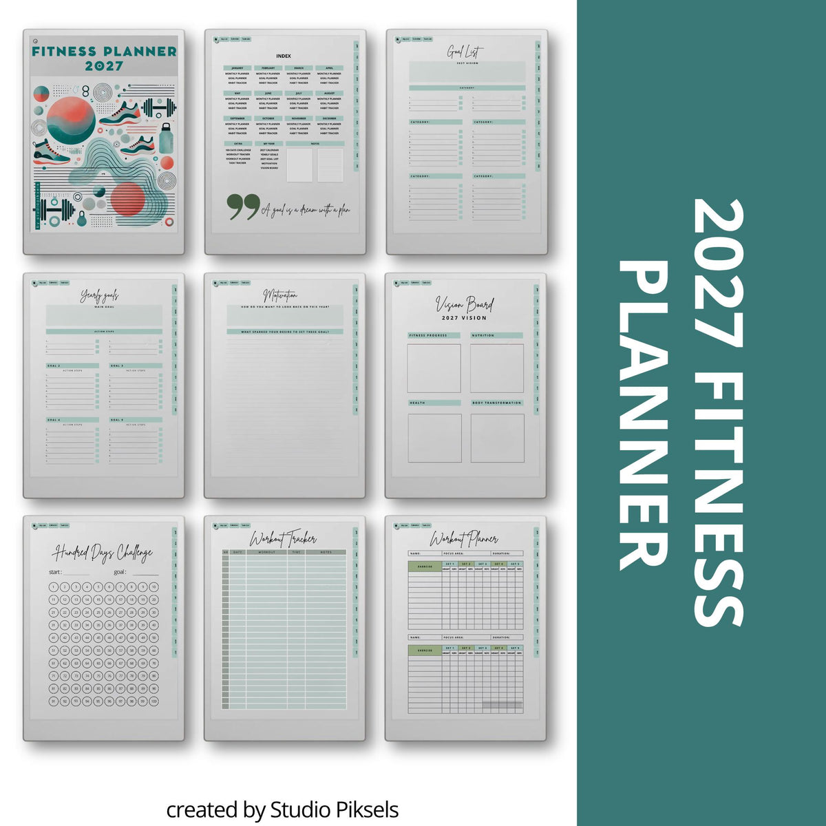 This planner for reMarkable Paper Pro combines monthly planning, workout tracking, and habit monitoring in a clean digital layout. It is built to support long-term fitness routines with simple navigation and structured pages.