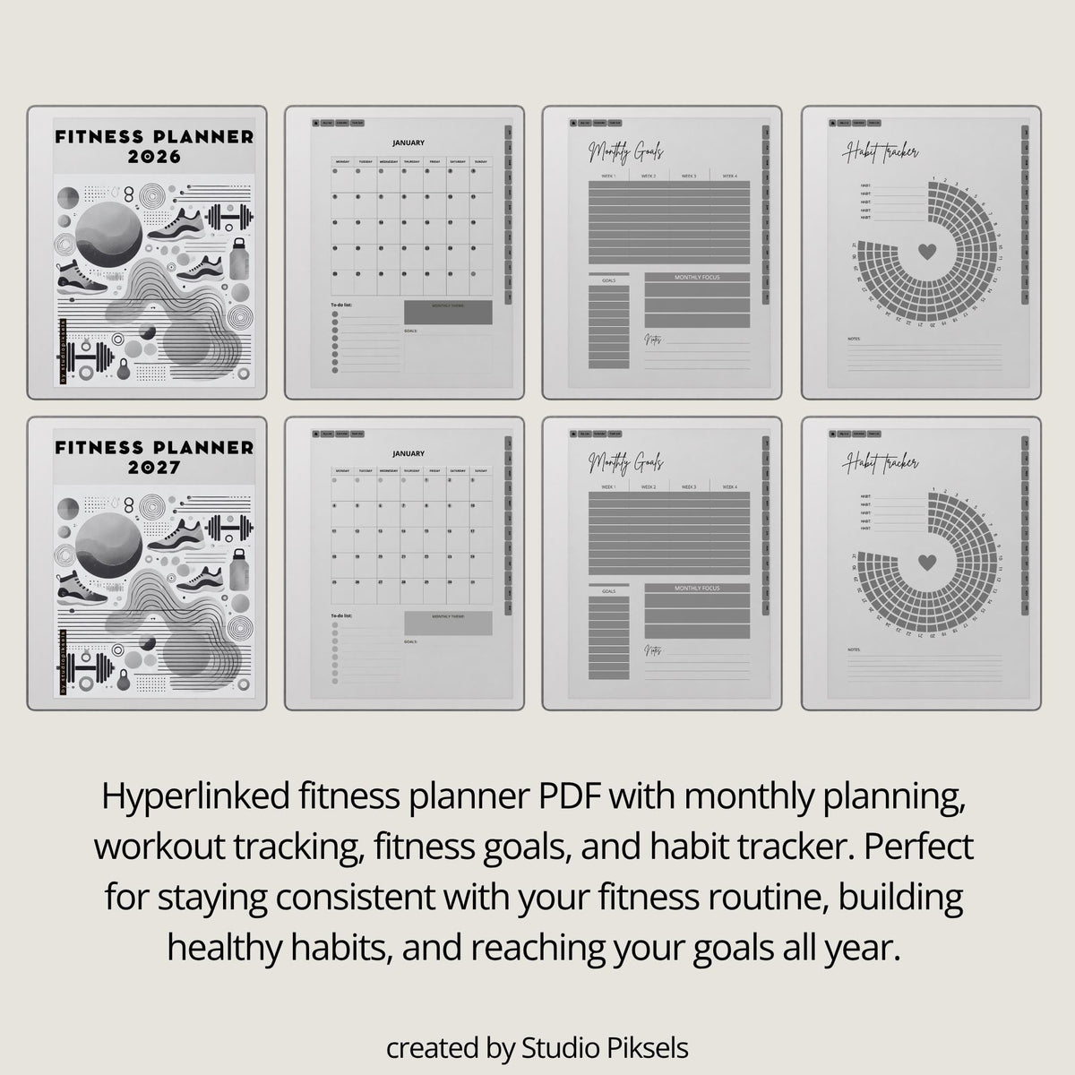 2026 + 2027 Fitness Planner for reMarkable Paper Pure & reMarkable 2